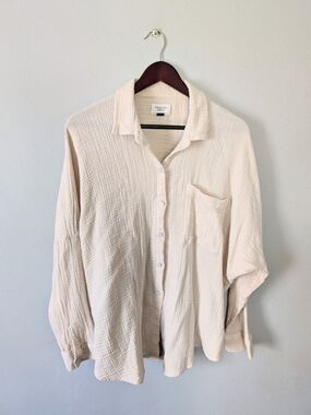 American Eagle Outfitters Button Down Cream Cotton Gauze Long Sleeve Shirt Large